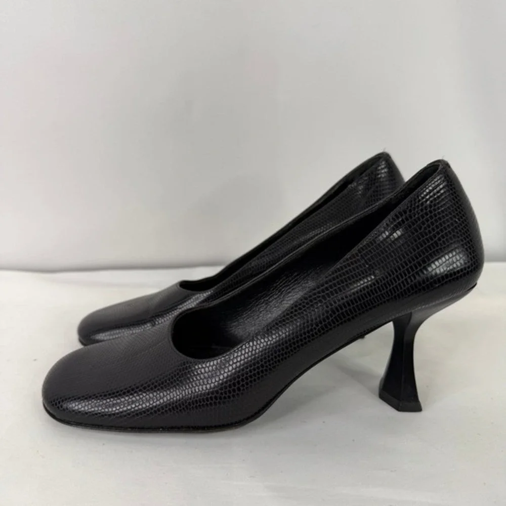 Classiques‎ Entier Black Lizard Embossed Leather Pumps Flared Heel Italy 7M